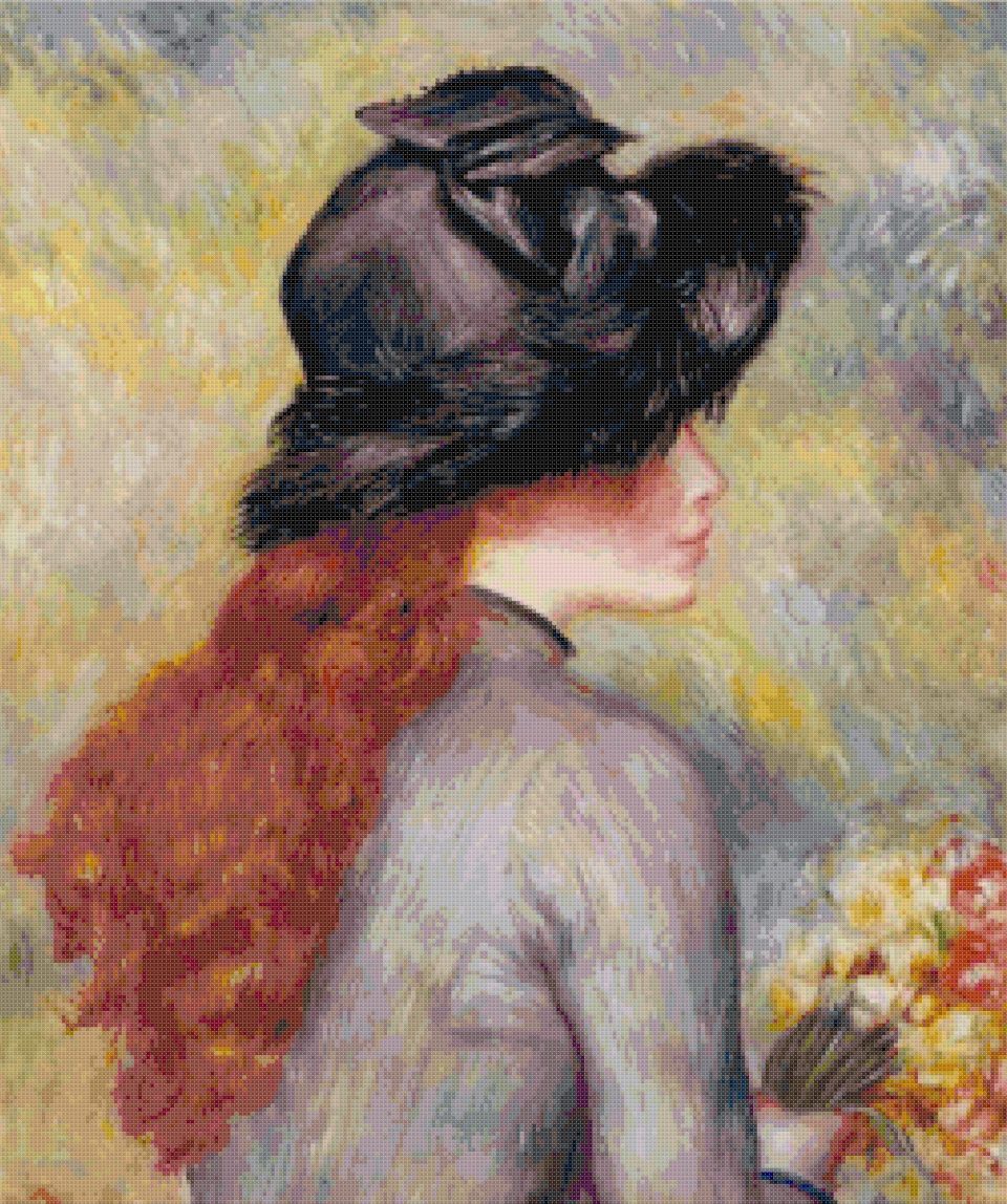 Renoir - Young Girl Holding a Bouquet of Tulips